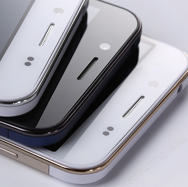 Close-up stack of three smartphones showing their top edges with speakers and sensors in white and black tones